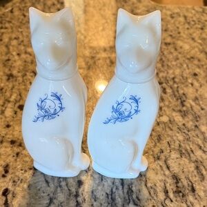Vintage Avon White and Blue Cat Glass Cologne Bottles